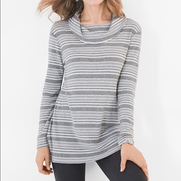 Chico’s Zenergy cozy stripe cowl neck tunic gray 3 - Picture 1 of 8